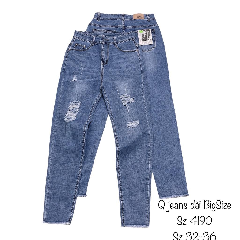 Quần jean dài lưng cao BIGSIZE Lưng cao, Rách ít, co dãn mạnh rẻ đẹp dành cho người béo 4184 Moliruan