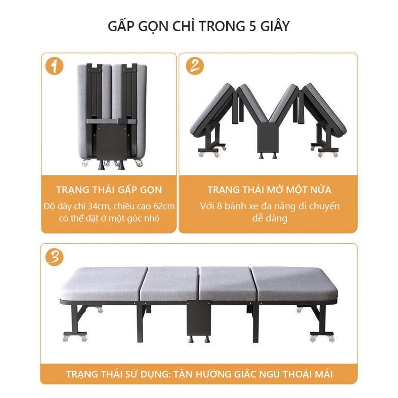 Giường gấp ngủ trưa văn phòng có bánh xe, Giường gấp gọn Sofa di động khung thép chắc chắn