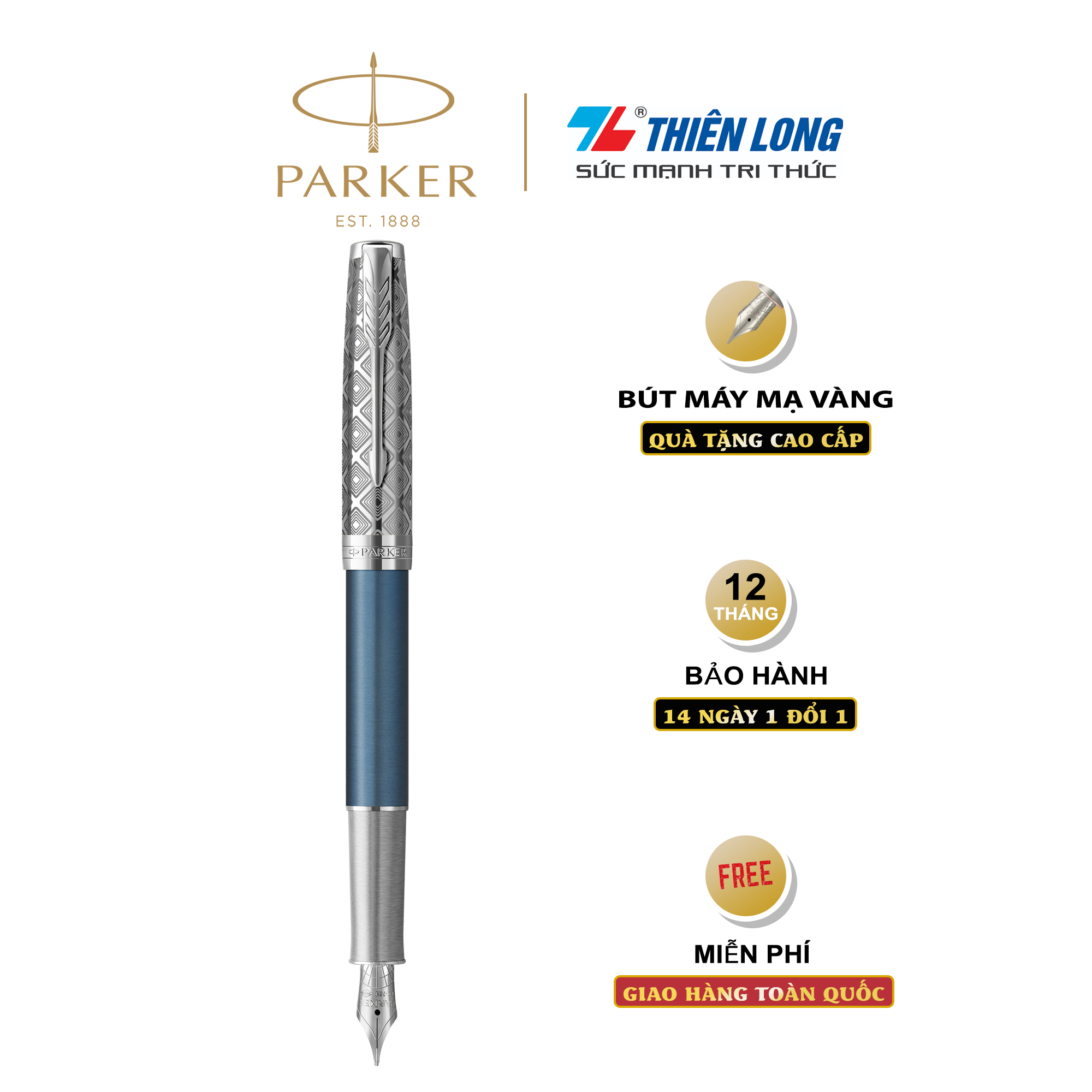 Bút máy cao cấp Parker SON Metal Blue CT 18k GB-2119743 - Mạ vàng 18K