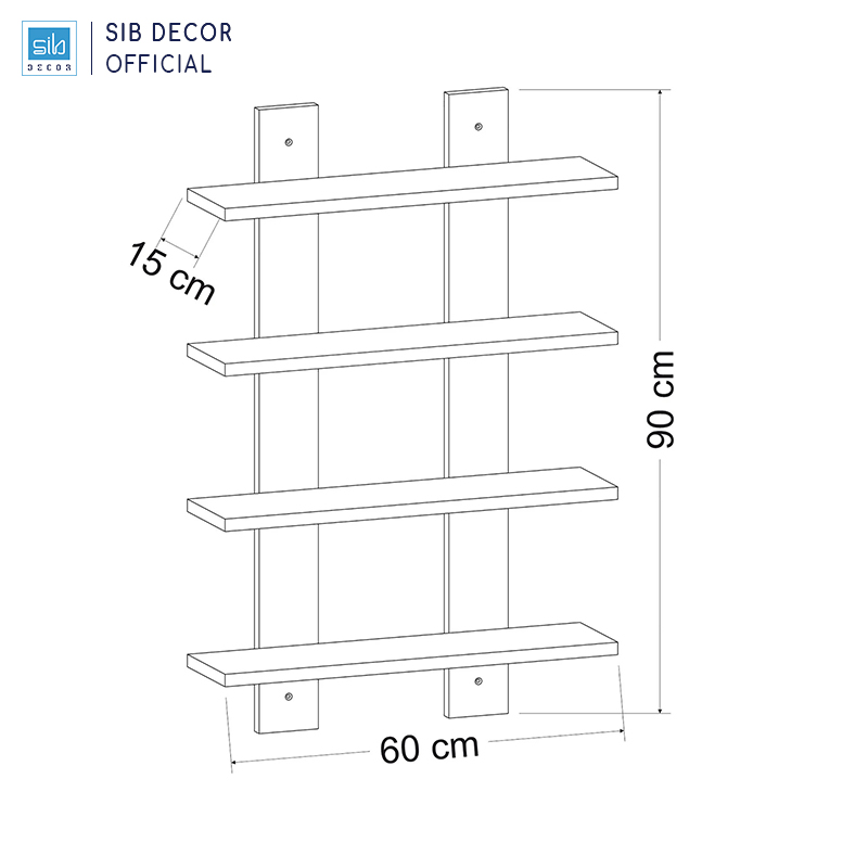 Kệ Gỗ Treo Tường 4 Tầng SIB Decor Để Sách Vở, Tranh Ảnh Và Các Vật Dụng Trang Trí