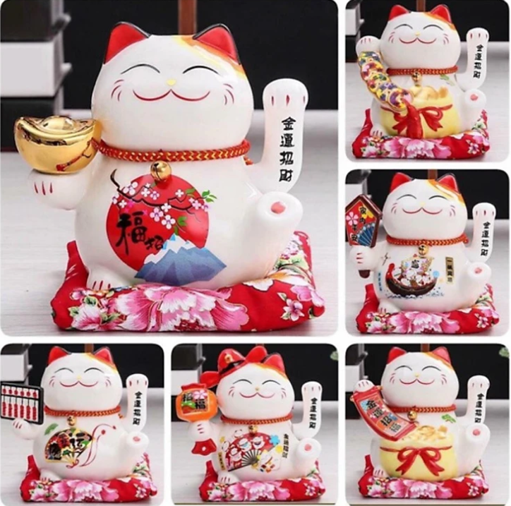 Mèo Thần Tài Maneki Neko Ngũ Phúc Lâm Môn Vẫy Tay Chiêu Tài Lộc Bằng Gốm Sứ - Mẫu Giao Ngẫu Nhiên