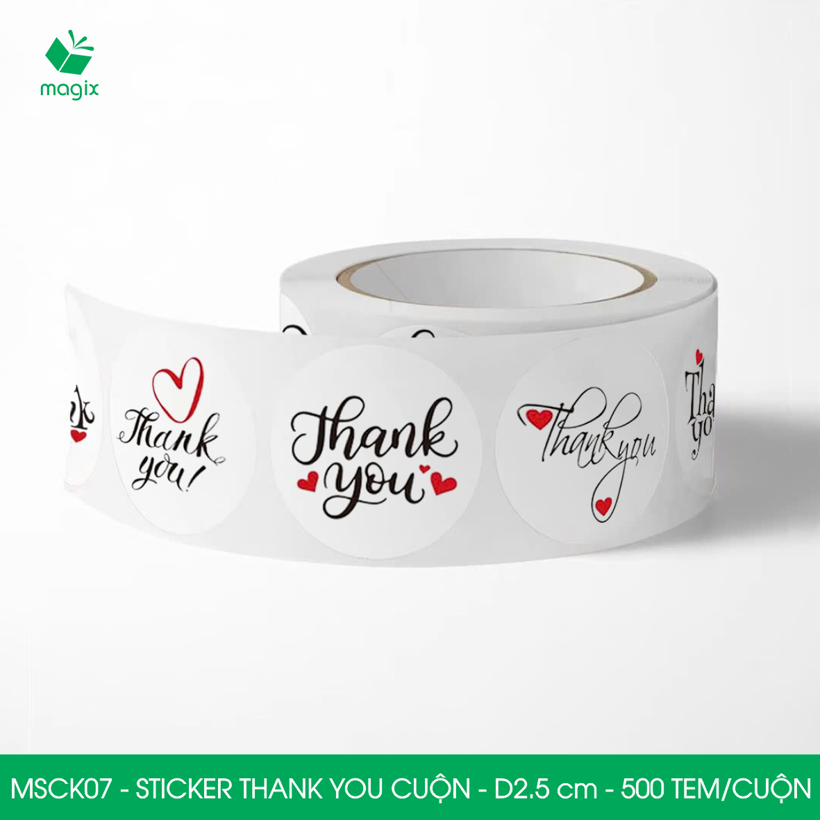 MSCK07 - D2.5 cm - Cuộn 500 sticker thank you tròn, nhãn dán thank you, tem dán cảm ơn