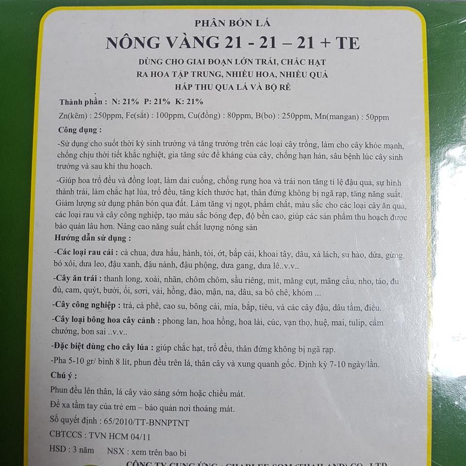 Phân bón lá Thái Lan Nông Vàng 21-21-21+TE 1kg, phan bon thai lan tot