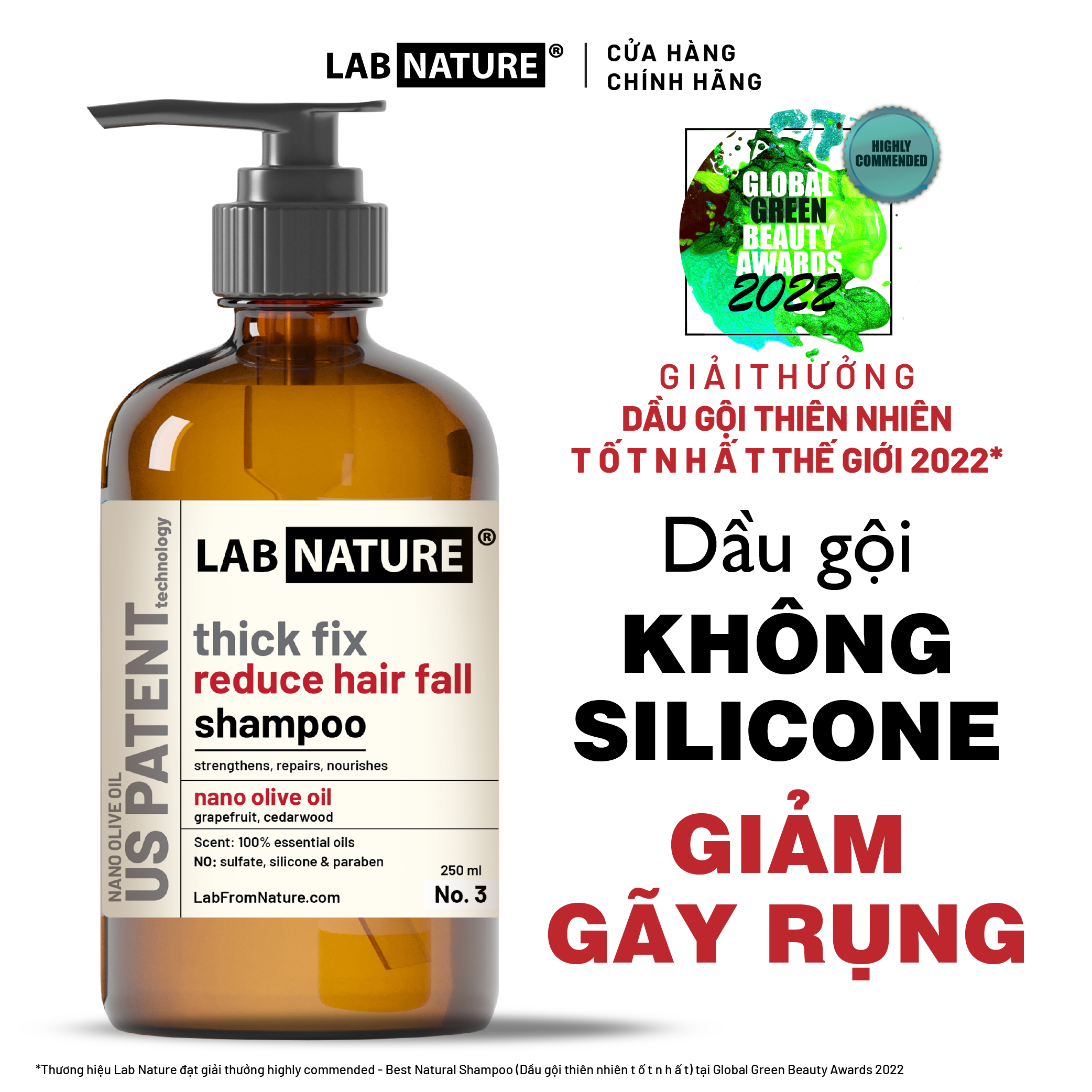 Dầu gội ngăn rụng tóc Lab Nature No.3 - công nghệ Nano Olive Oil - 250ml