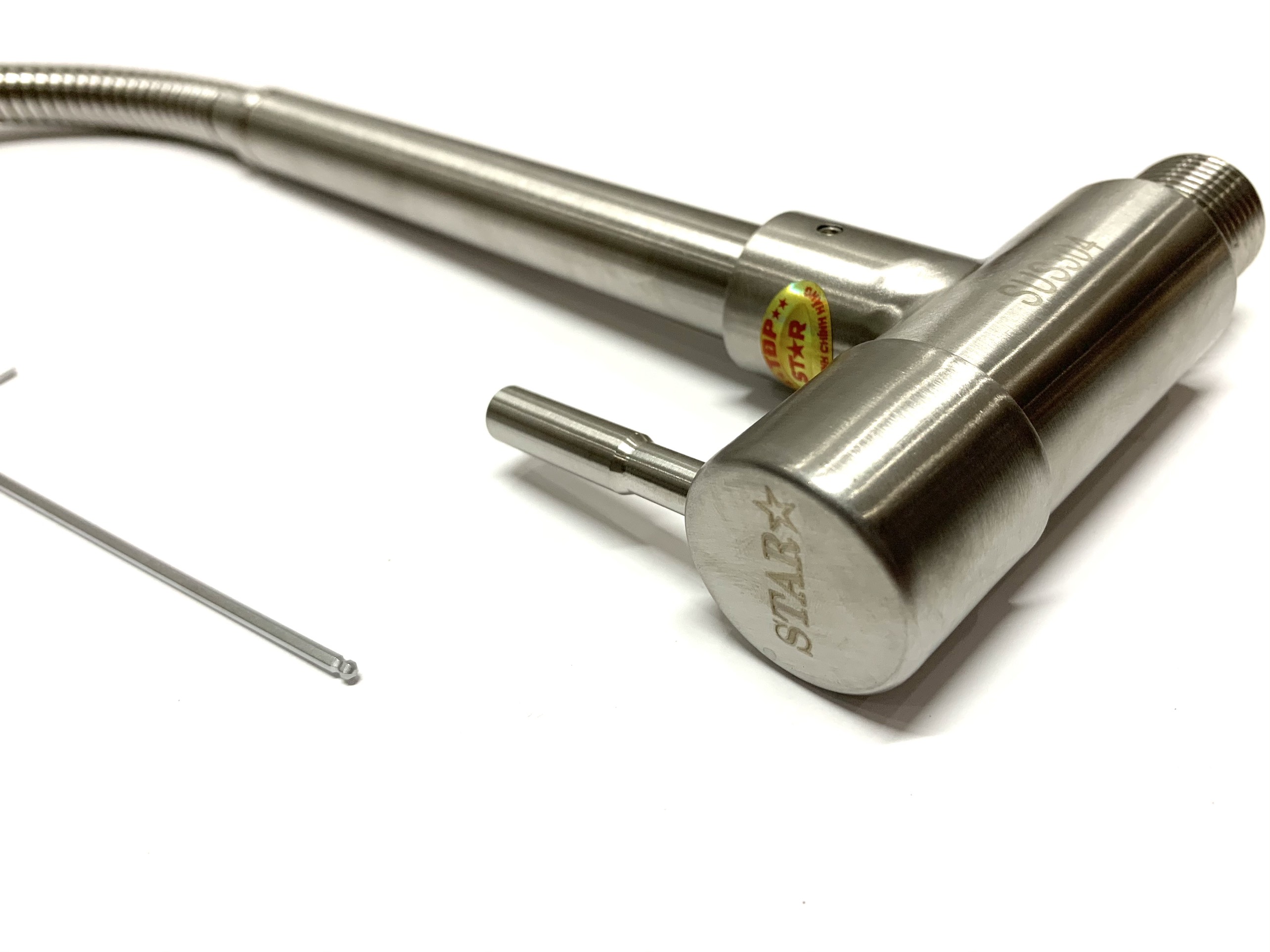 Vòi rửa chén lạnh âm tường Inox SUS 304, cần lò xo mềm