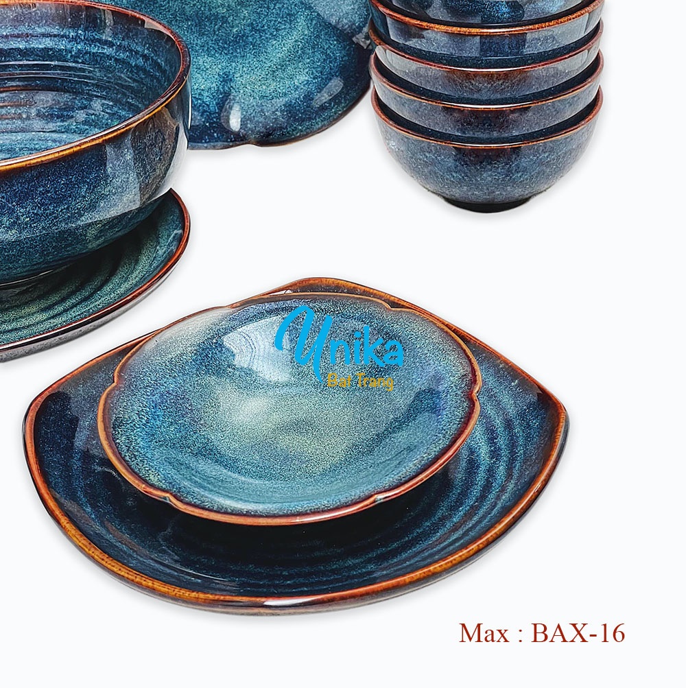 Bộ đồ ăn men xanh sóng biển BAX-16 - Dinnnerware Set - Bộ chén đĩa Bát Tràng Cao Cấp
