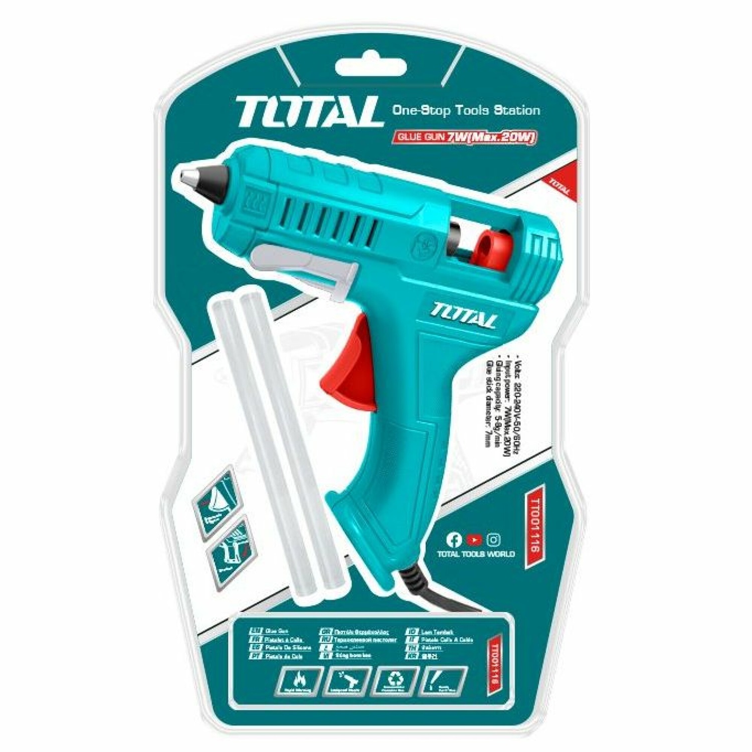Súng bắn keo nến dùng điện tặng kèm 2 thanh keo 16W TOTAL TT001116 - Thiết bị bơm keo, loại nhỏ gọn, tay cầm chắc chắn, keo 7mm