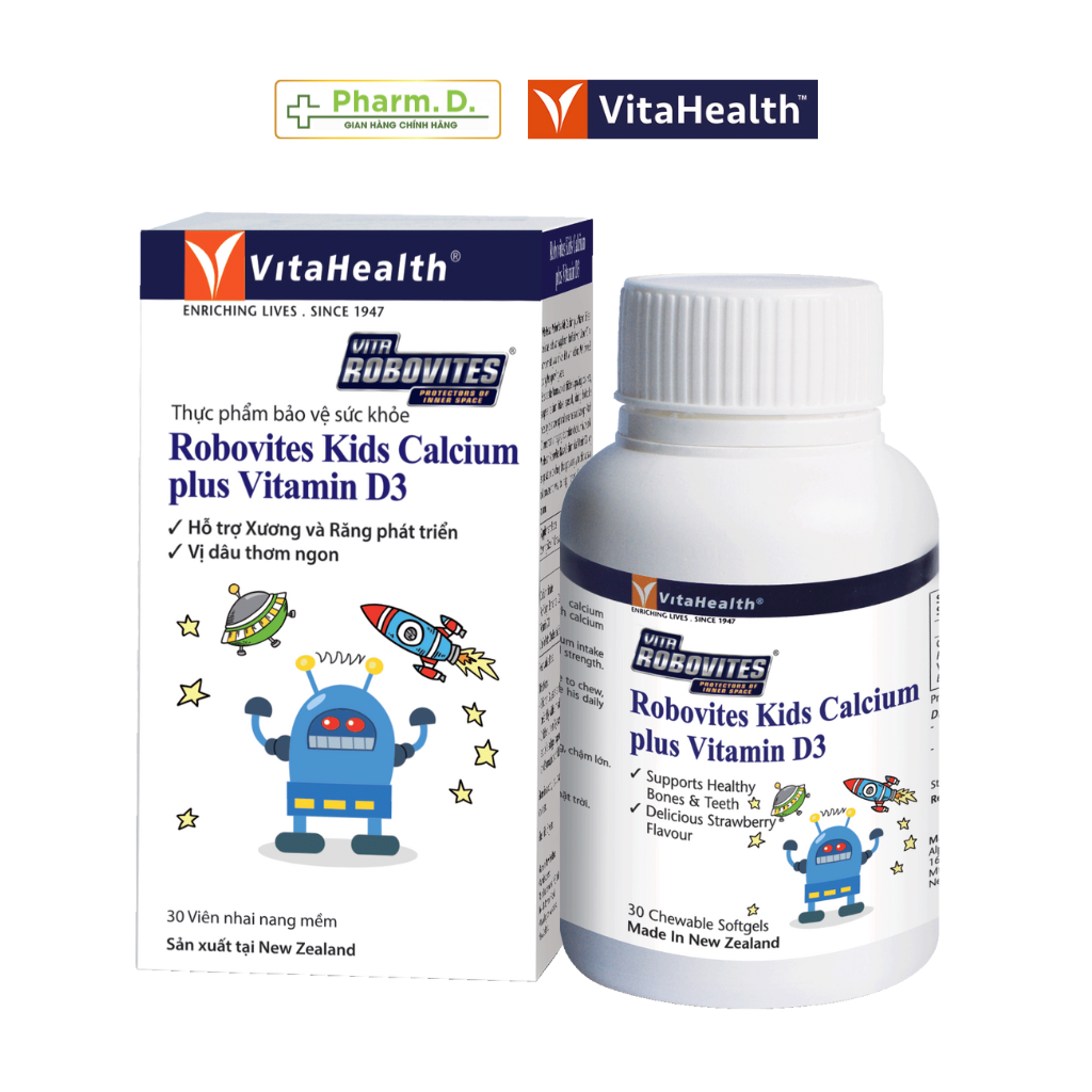 Viên Nhai Bổ Sung Canxi Và Vitamin D3 Cho Trẻ Em VITAHEALTH Robovites Kids (30 Viên)