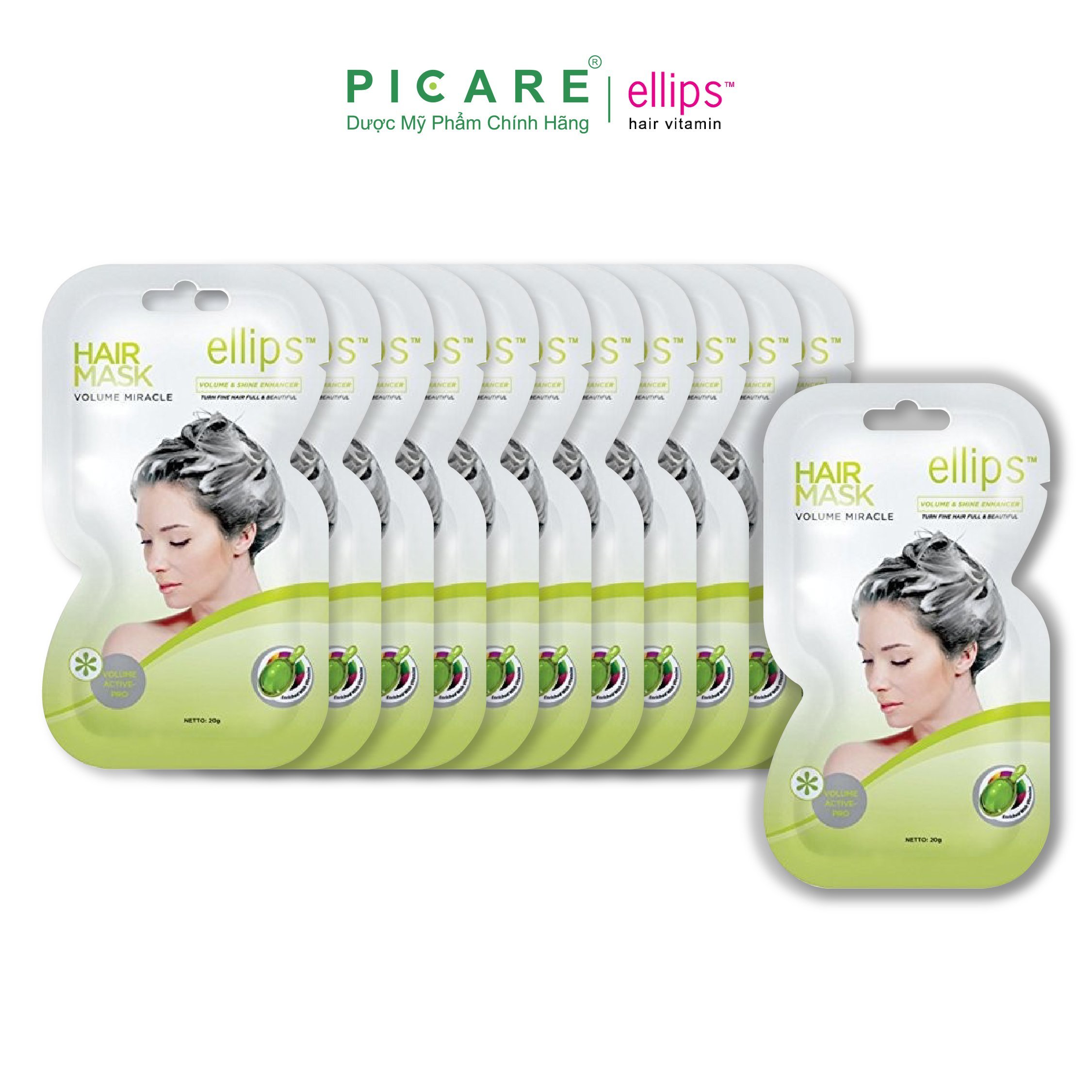 [HỘP 12 GÓI] Kem ủ tóc giúp tóc bồng bềnh quyến rũ Ellips Vitamin Hair Mask Volume Miracle 20g