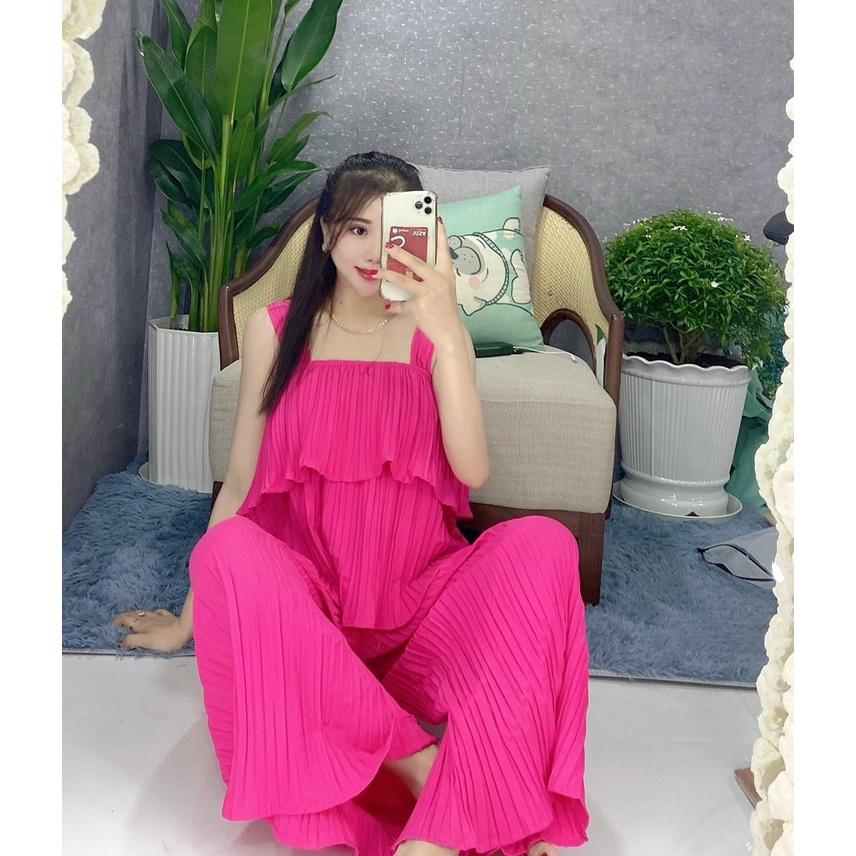 Đồ bộ nữ quần ống suông rộng, vải lụa dập ly xốp, mịn mát, ít nhăn, (2 size từ 48-55-68 kg) * Set đồ bộ nữ mùa hè