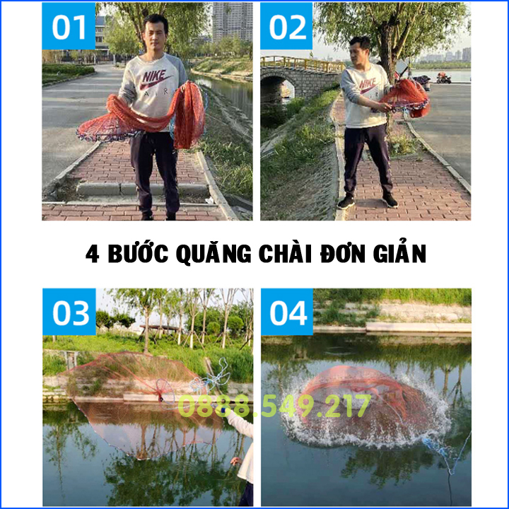 Chài đánh cá tự bung loại 6m.Chài lưới đĩa bay Mới