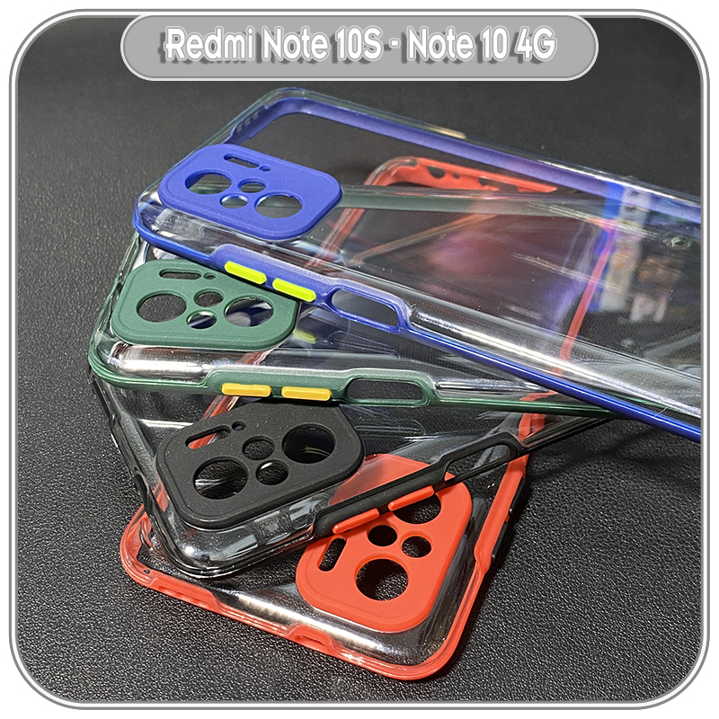 Ốp Lưng cho Xiaomi Redmi Note 10S - Note 10 4G PC Trong Suốt Viền Màu Mỏng ,Che Camera