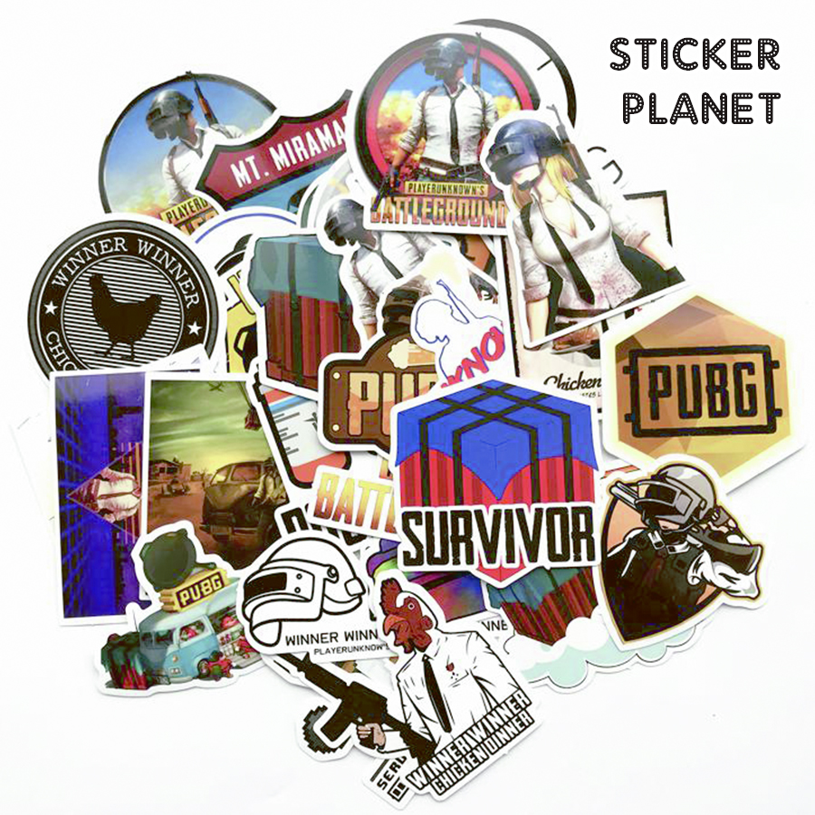 Bộ sticker game trò chơi PUBG chống thấm nước trang trí mũ bảo hiểm, đàn, guitar, ukulele, điện thoại laptop