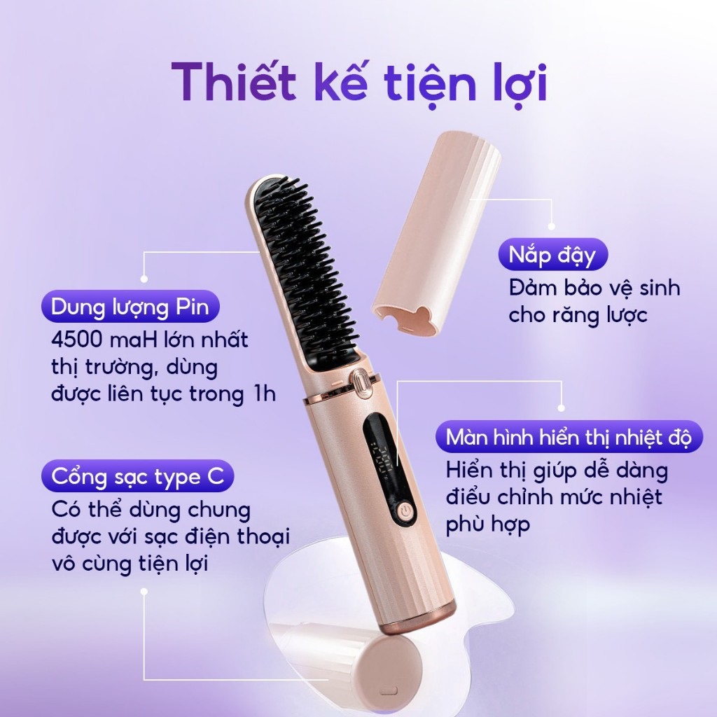 Lược điện không dây ion âm Sothing SeeMee suôn mượt, tạo kiểu vào nếp nhanh - Hàng chính hãng