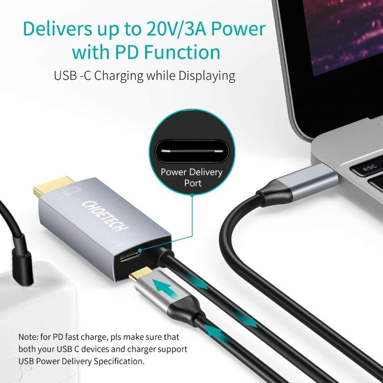 Dây Cáp Chuyển Đổi Type C To HDMI 4K 60Hz CHOETECH XCH-M180 Dây Nylon Dài 1.8M, Tương Thích Thunderbolt 3 Dành Cho Macbook, Kèm Cổng Type C Sạc Nhanh 60W - Hàng Chính Hãng