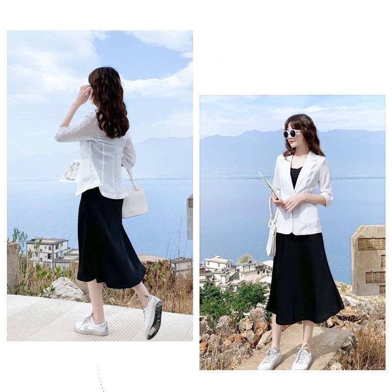 Hình ảnh Áo khoác blazer, áo vest nữ kiểu Hàn Quốc tay lỡ túi hộp, thời trang phong cách trẻ Đũi Việt