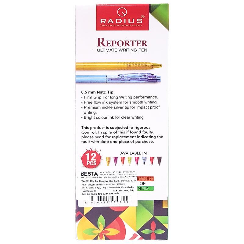 Hộp 12 Bút Bi Bấm Reporter 0.5 mm - Radius - Mực Đỏ