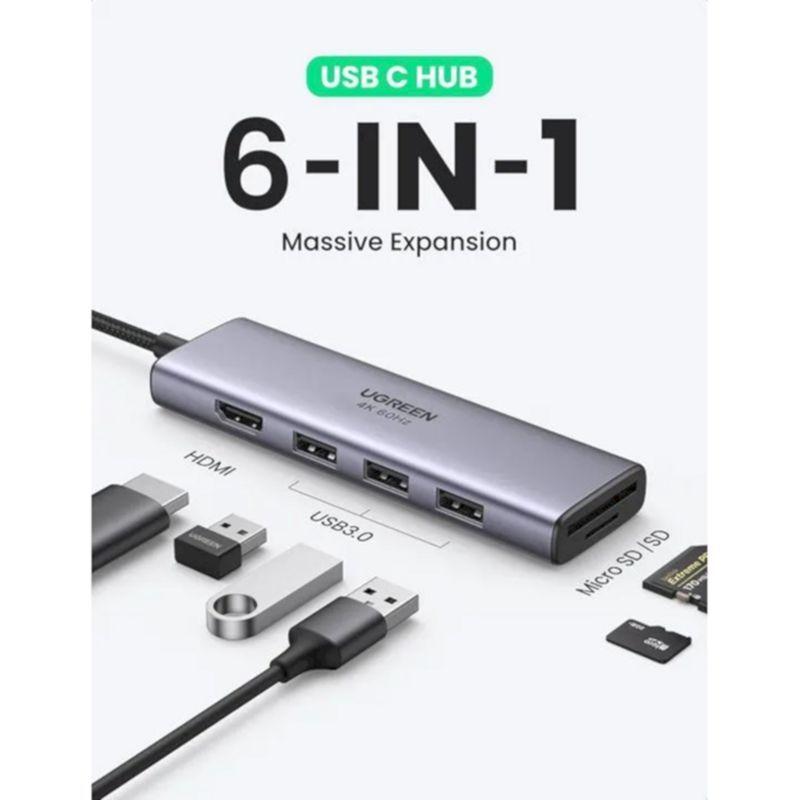 Ugreen UG60383CM511TK 4K 60Hz hdmi + 3x usb3.0 + card reader bộ chuyển hub Usb Type C Multifunction Adapter - HÀNG CHÍNH HÃNG