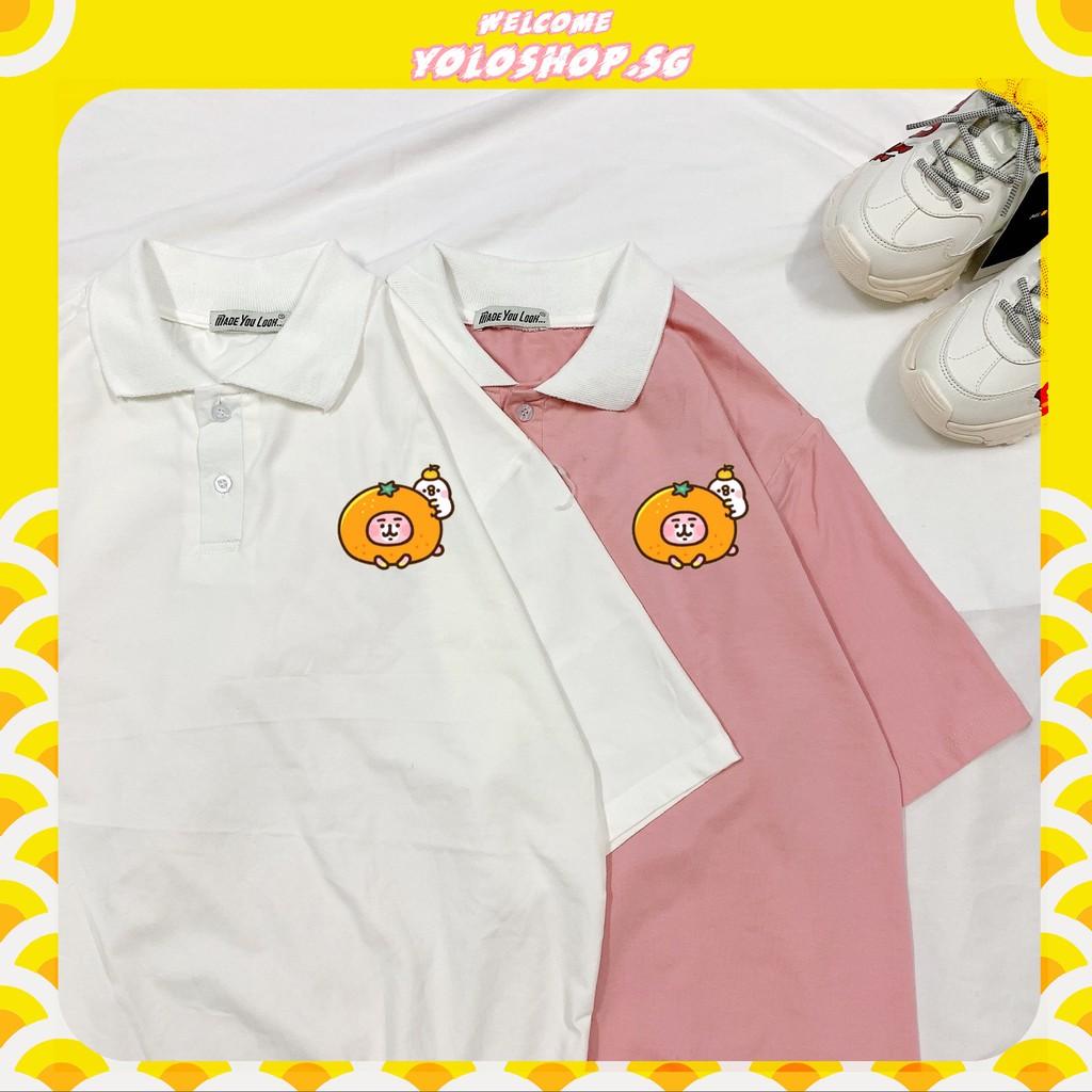 Polo Áo Thun Có Cổ Tay Lỡ Unisex THỎ QUẢ CAM Form Rộng Ulzzang