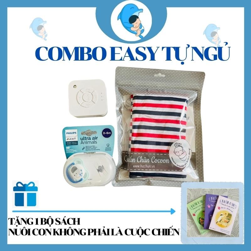 Combo công cụ cho bé tự ngủ gồm quấn chũn cocoon, ti giả, máy tiếng ồn trắng tặng sách hướng dẫn