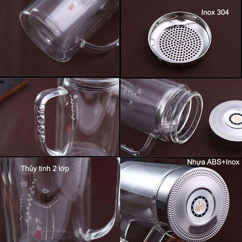 CỐC THỦY TINH 2 LỚP GIỮ NHIỆT 360ML- DÙNG PHA TRÀ