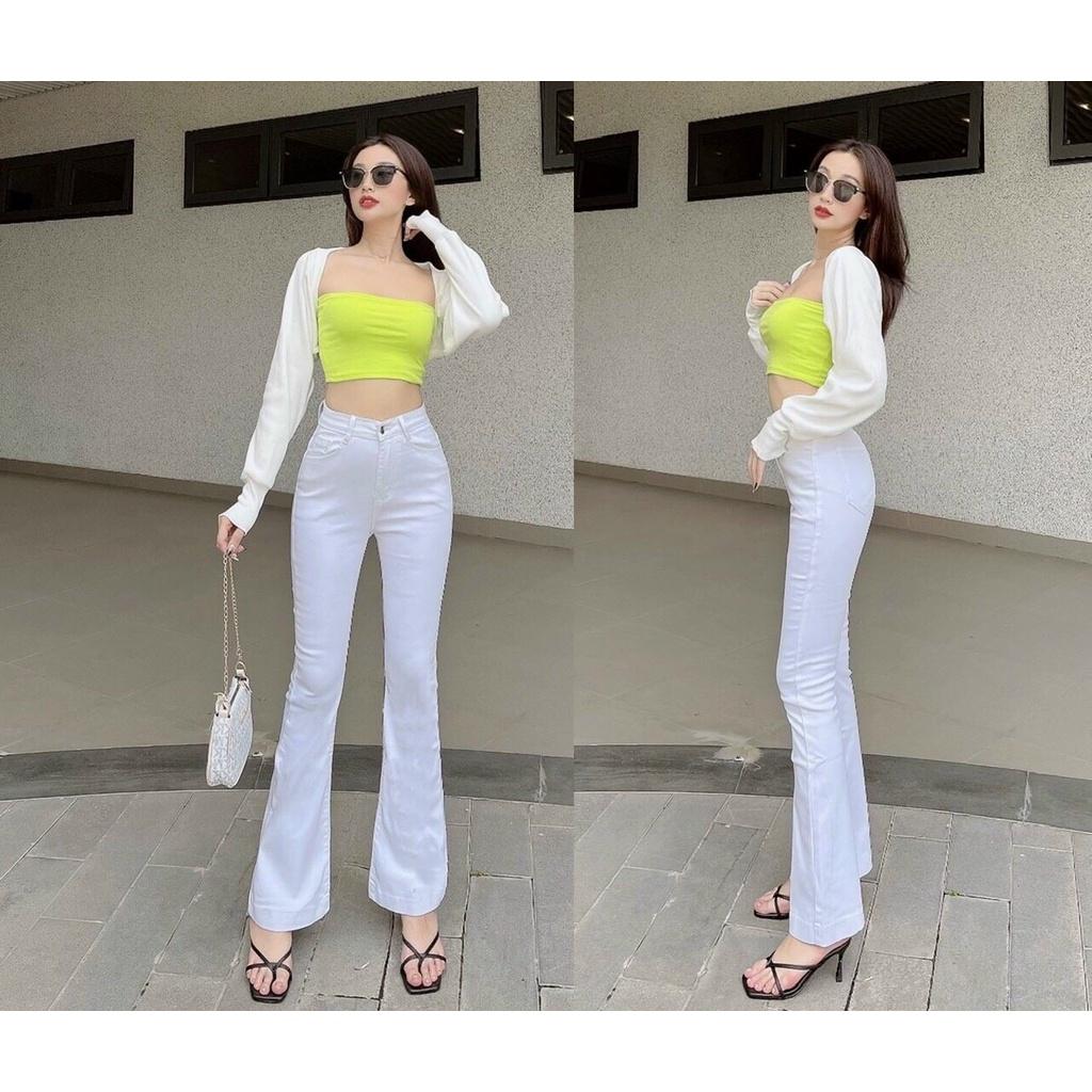 Quần Jeans Nữ Ống Loe Dài Lưng Cao Co Giãn Thời Trang