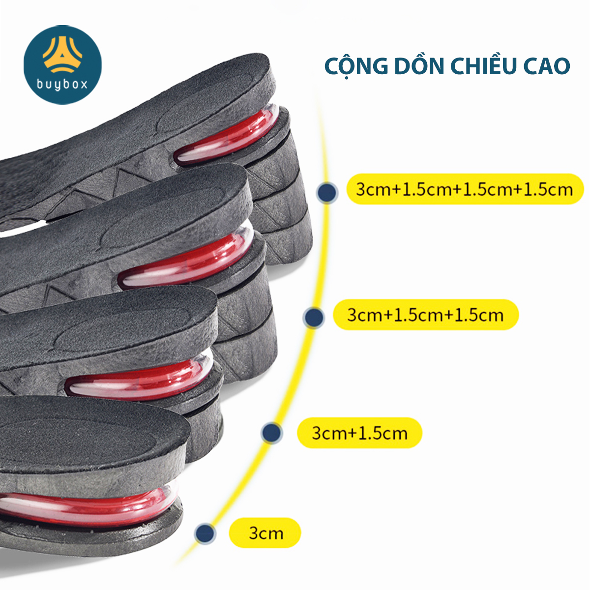 Lót giày độn đế nửa bàn chân tăng chiều cao 3cm, 4.5cm, 6cm  đế cao su dẻo cấu trúc tổ ong thoáng khí - buybox - BBPK354