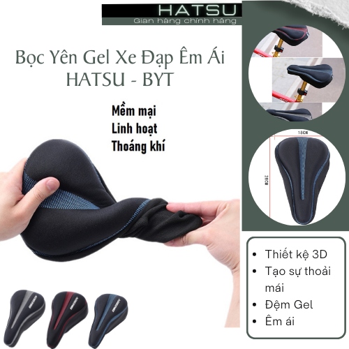 Bọc yên xe đạp thể thao Hatsu-BB chất liệu Gel cao cấp không bị lúng, êm ái thoáng khí Tặng kèm Áo mưa chống thấm nước cho yên