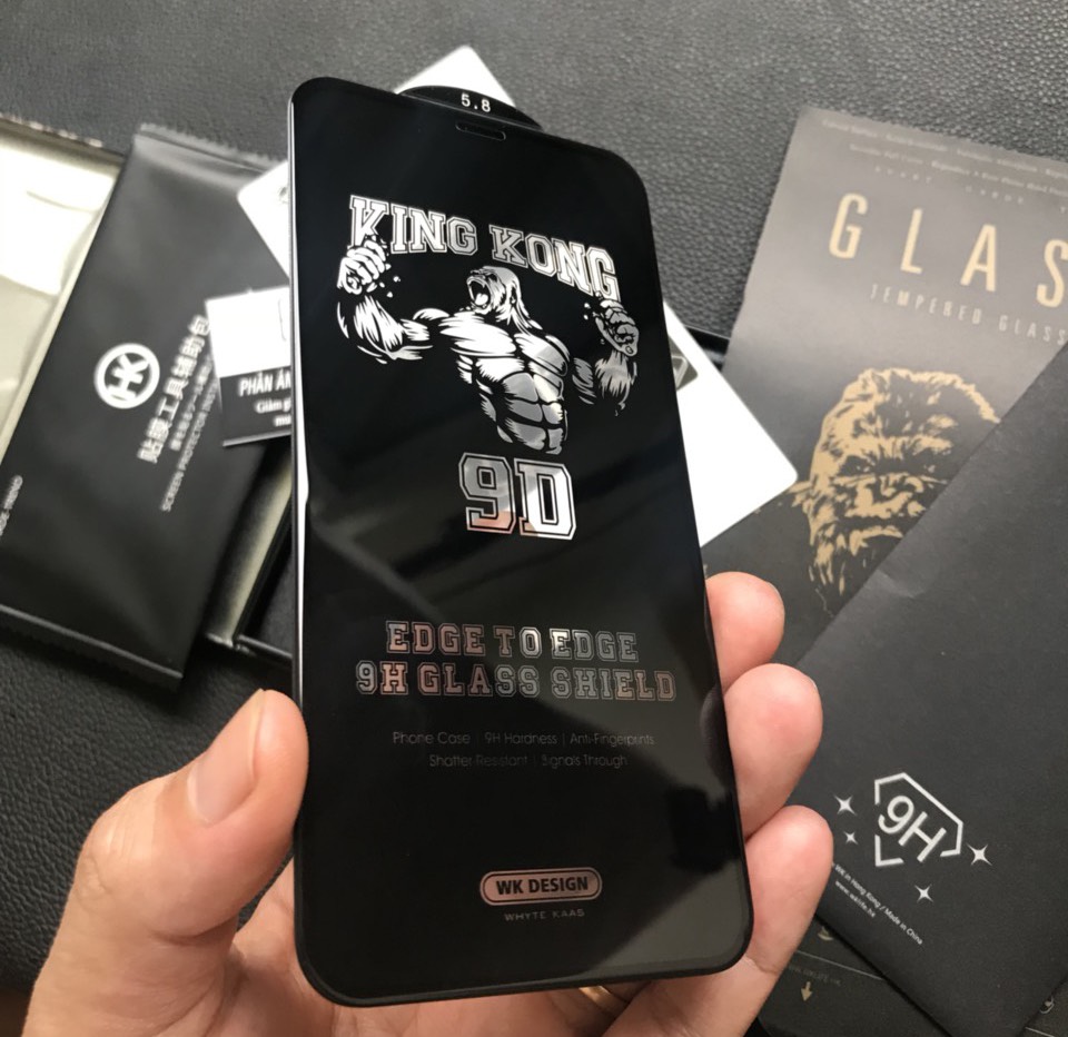 Kính Cường Lực KingKong 9D Trong Suốt Dành Cho iPhone - Full Hộp Sắt Cao Cấp - Dán Full Màn - Hàng Chính Hãng