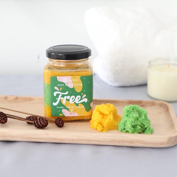 Combo Muối tắm gội BareSoul Free Body &amp; Hair Scrub 300g  + Bánh xà phòng BareSoul Herbal Scrub &amp; Soap 100g