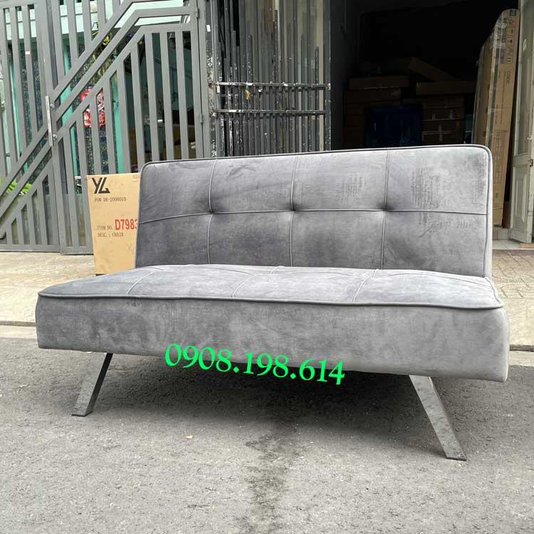 Sofa Bed mini size 1.2m cho nhà nhỏ - Sofa đơn nhỏ gọn vải Nhung xám decor nhà xinh xắn