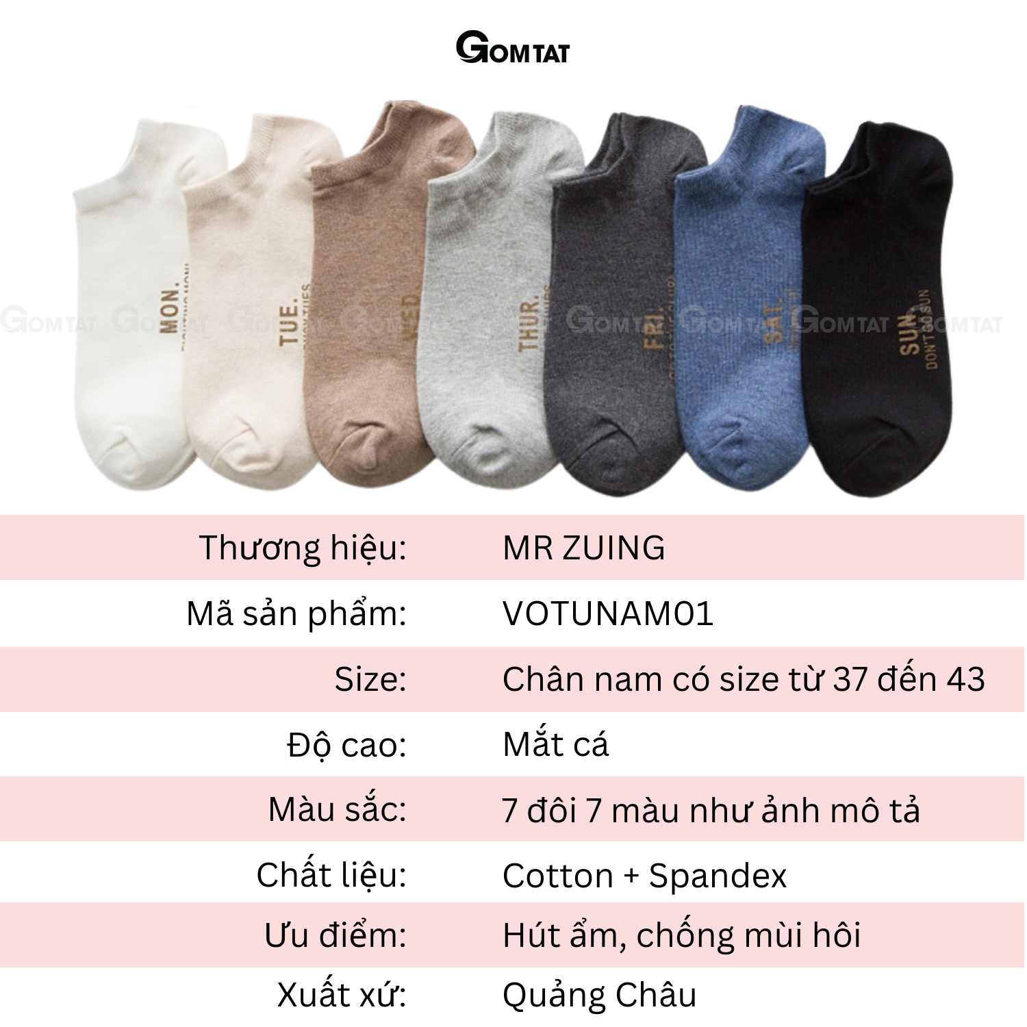 Set 7 đôi tất cổ ngắn nam chất liệu cotton cao cấp, vớ nam cổ thấp 7 đôi sử dụng 7 ngày mẫu thời trang 01 - VOTUNAM01