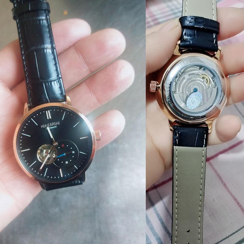 Đồng hồ cơ khí tourbillon tự động thuận lợi nhất dành cho nam thời trang công sở Châu Âu và Mỹ Đồng hồ mặt số lớn không thấm nước cổ áo trắng khí quyển đơn giản