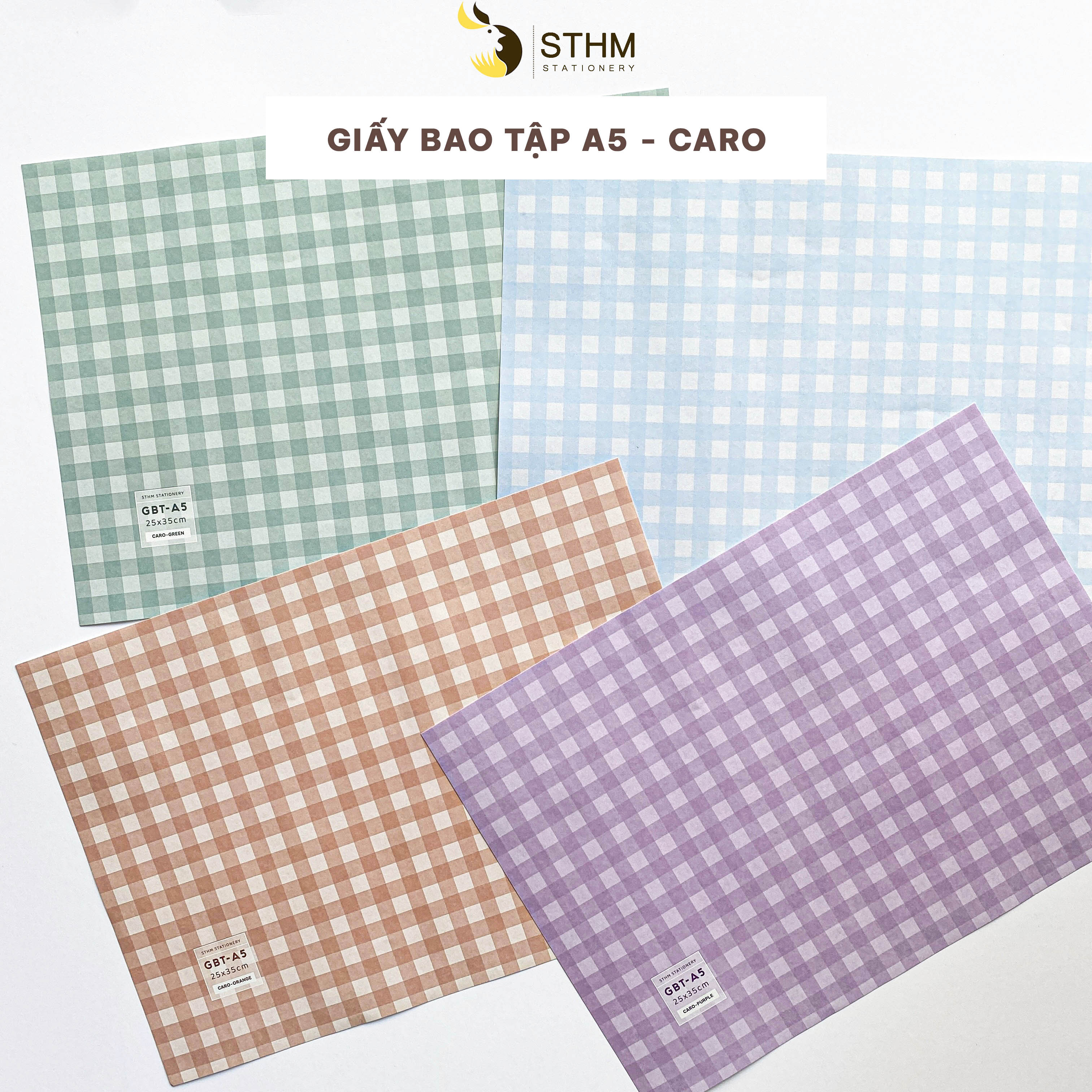 [STHM stationery] - Giấy bao tập A5 - Caro - Kraft trắng 100gsm - Tặng kèm nhãn vở