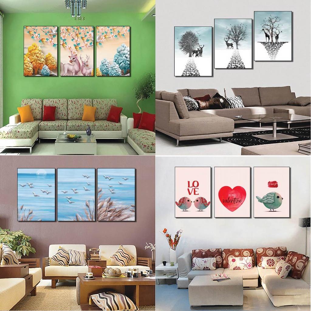 Tranh treo tường giá rẻ, tranh bộ ba scandinavian phòng khách