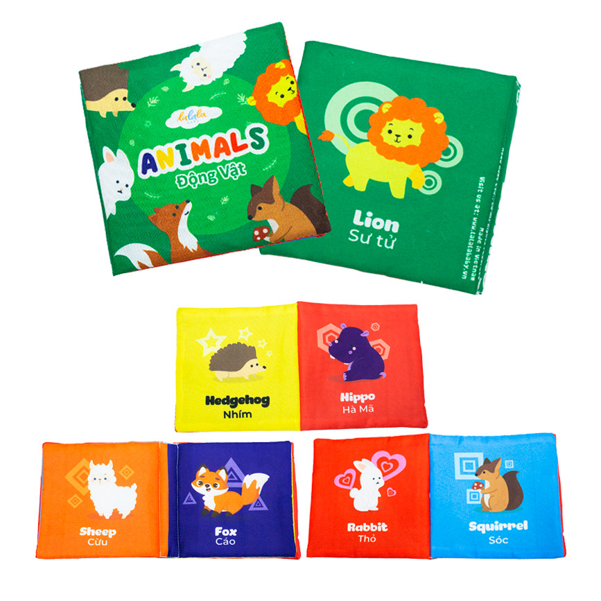 Bộ 4 sách vải mini song ngữ Lalala Baby, có âm thanh, nhiều chủ đề, giáo dục sớm cho trẻ từ 2-4 tuổi