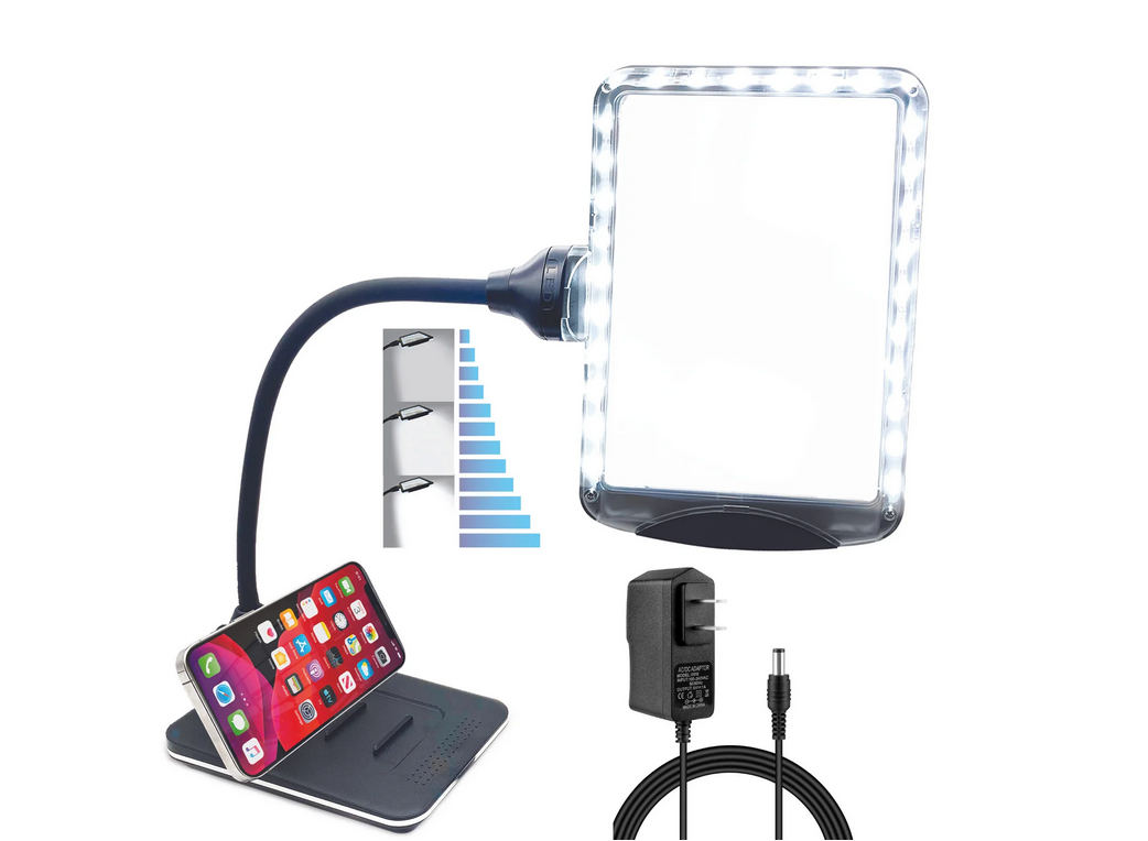 Kính lúp cao cấp để bàn đọc sách, đọc điện thoại Magnipros 1819+CP (4X, có đèn led chống chói và giảm mỏi mắt, có thể để bàn hoặc kẹp bàn)