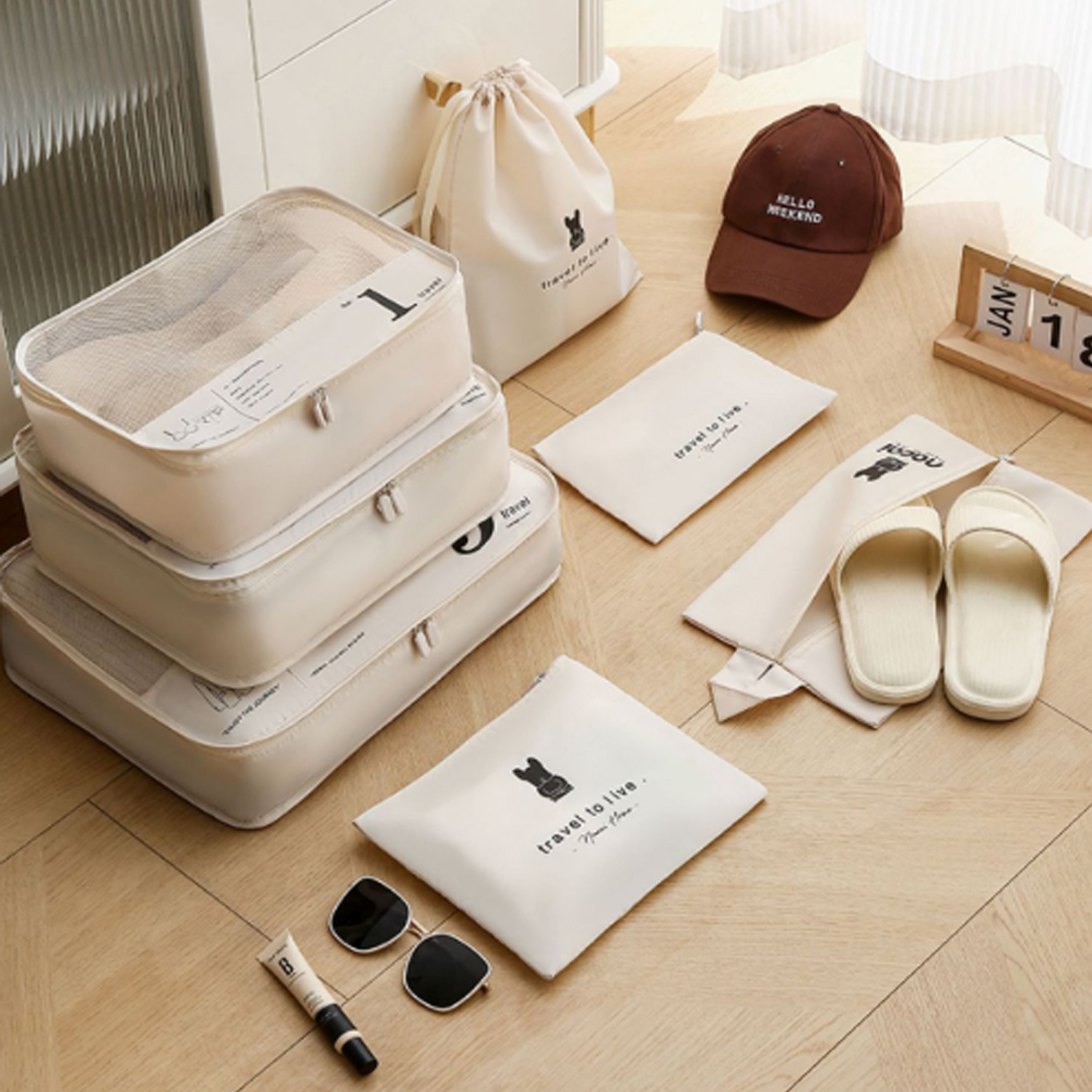 Set 7 Túi Đựng Đồ Du Lịch Họa Tiết KUNBE Giúp Phân Loại Quần Áo Đồ Dùng Ngăn Nắp, Chống Thấm Nước Phù Hợp Để Vali