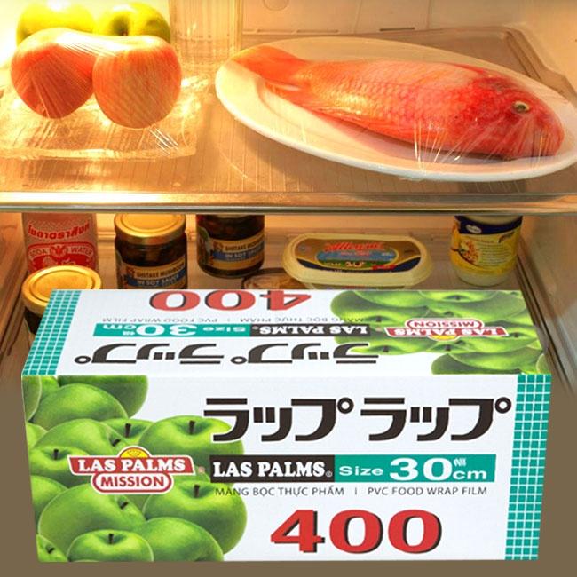 Màng bọc thực phẩm PVC co giãn tốt Las palms 30cmx400 dùng hâm nóng thức ăn trong lò vi sóng bảo quản trong tủ lạnh