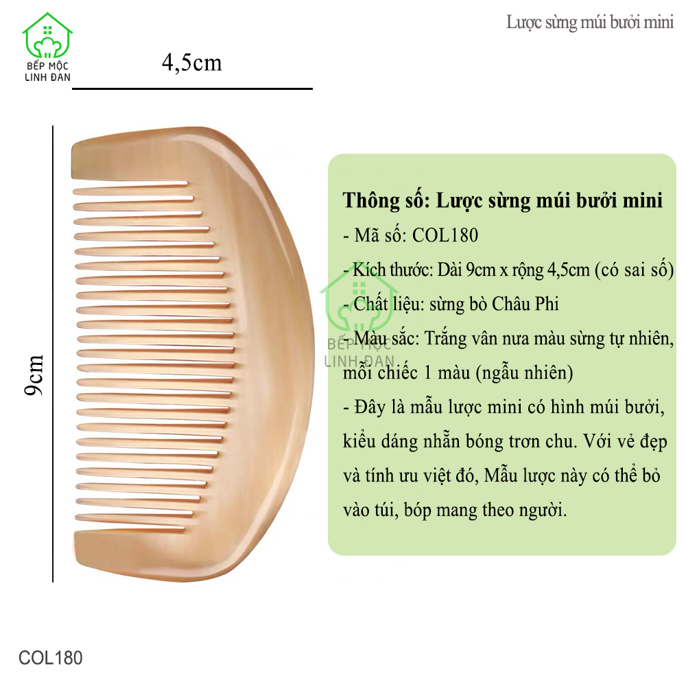 Lược Sừng Múi Bưởi Mini (Size: XS- 9cm) Phụ Kiện Bỏ Túi Tiện Dụng [COL180]