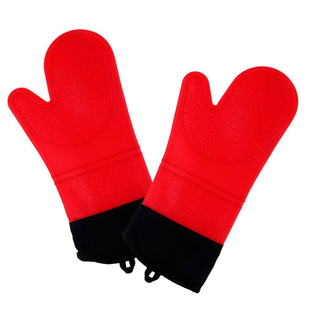 2pcs Heat Resistant Silicone Oven Gloves Baking Cooking BBQ Grilling