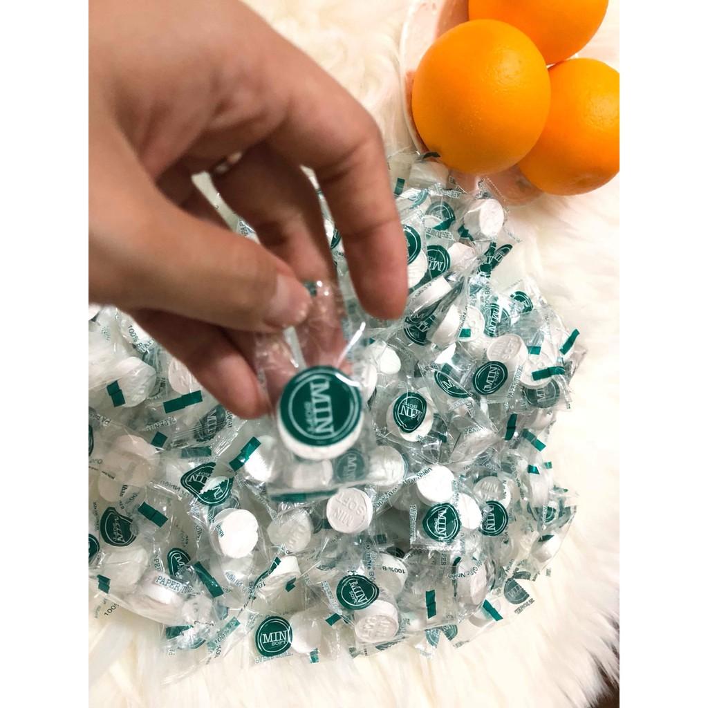 100 VIÊN KHĂN GIẤY NÉN CAO CẤP DẠNG VIÊN KẸO RỜI MIN SOFT