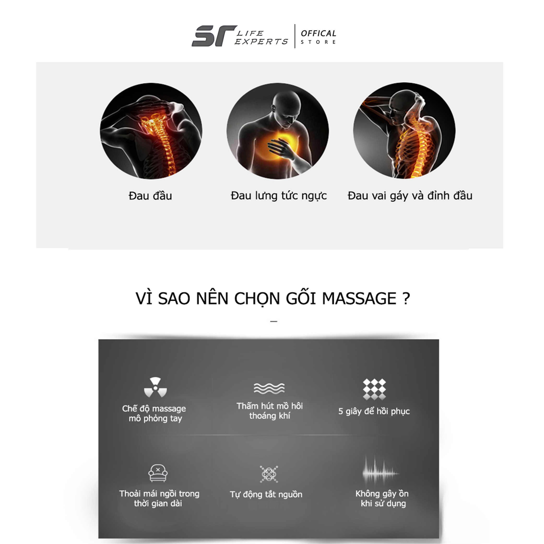 Gối Tựa Lưng Tích Hợp Massage, Đệm Lưng Chống Gù, Giảm Đau Cột Sống Dùng Cho Văn Phòng ô tô - Sairui