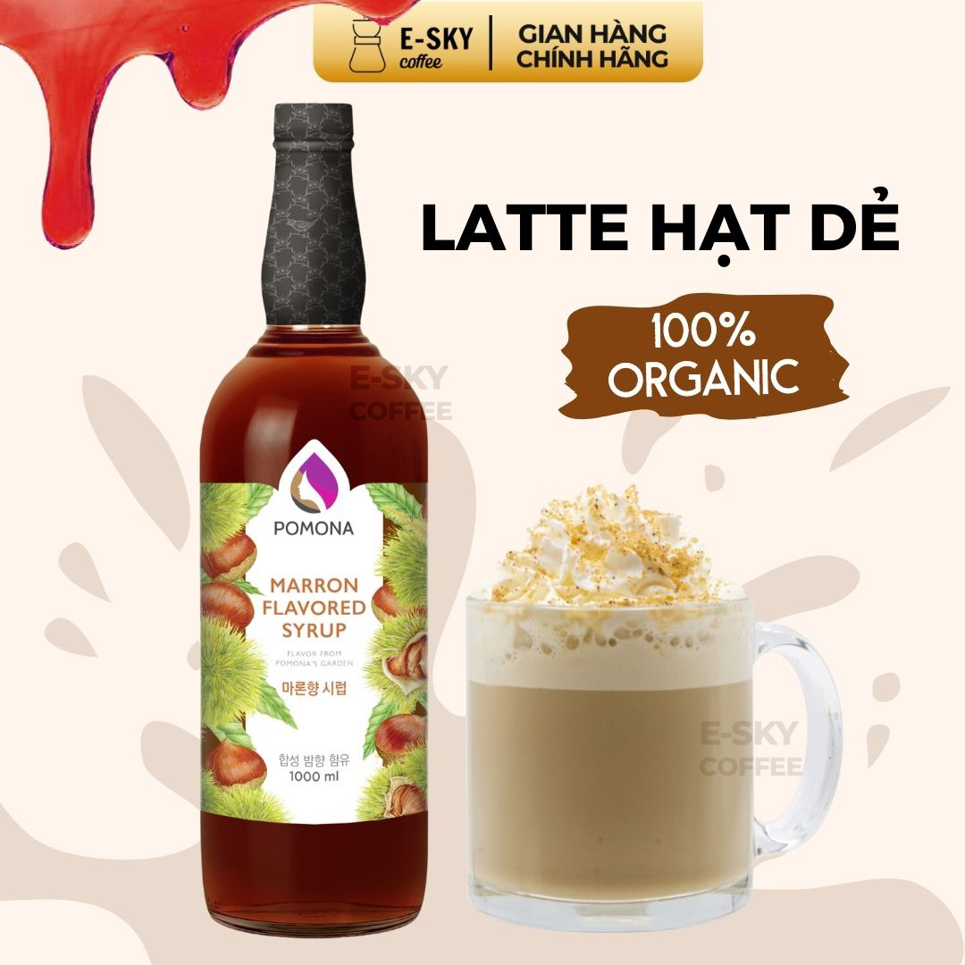 Siro Hạt Dẻ Pomona Marron Syrup Nguyên Liệu Pha Chế Hàn Quốc Chai Thủy Tinh 1 Lít