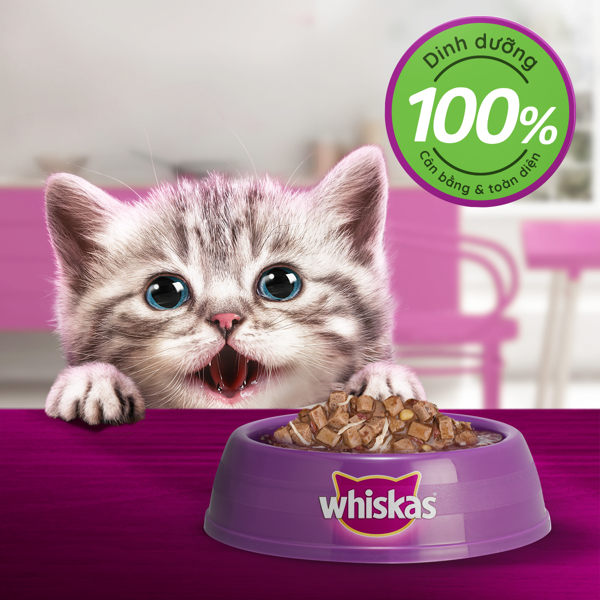 WHISKAS TASTY MIX Thức ăn cho mèo con dạng sốt - gói 70g, 12 gói