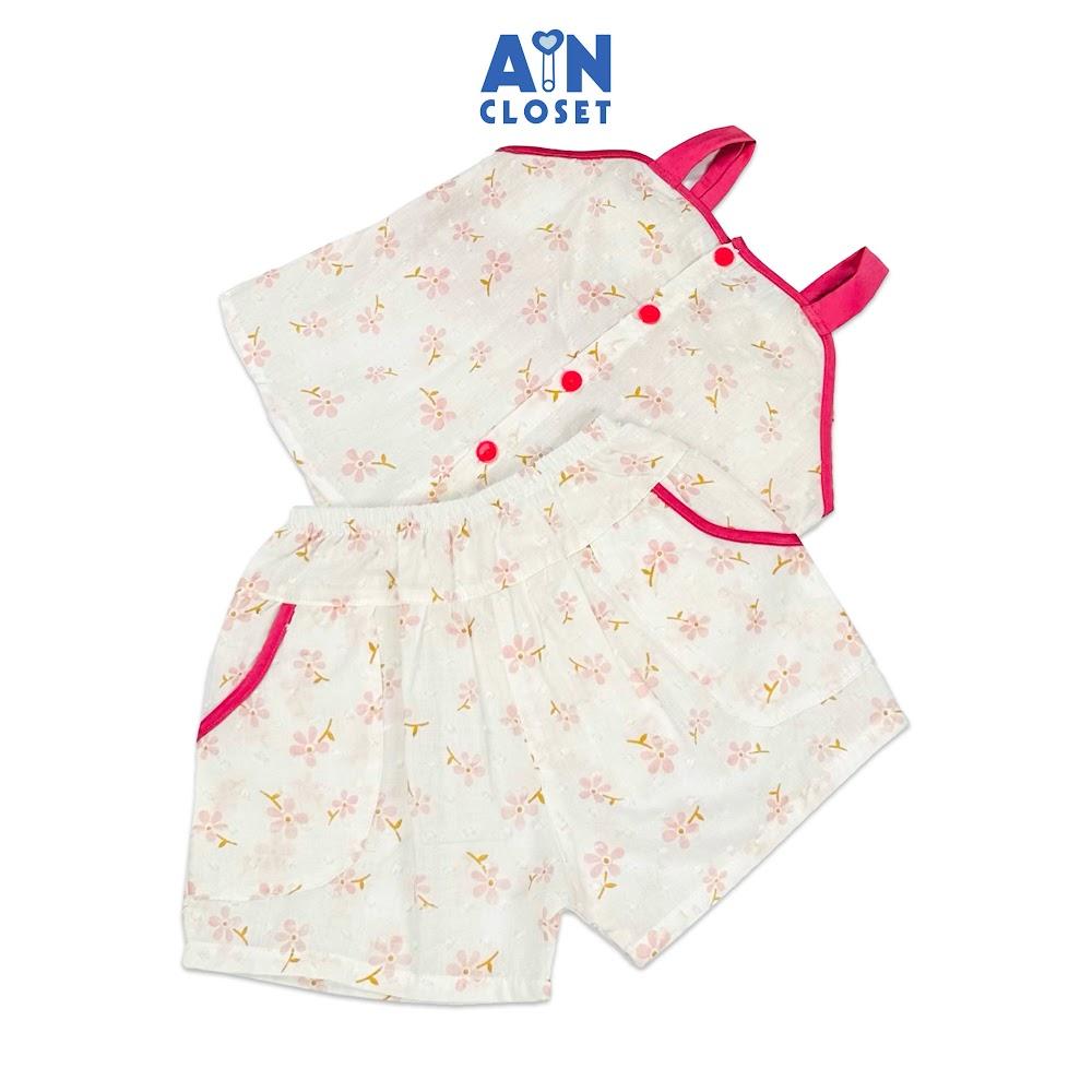 Bộ quần áo ngắn bé gái họa tiết hoa Dây Nơ hồng cotton hạt - AICDBGTKKIOX - AIN Closet