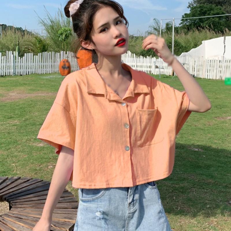 Áo Kiểu Tay Ngắn Dáng Rộng Màu Trơn Thiết Kế Thanh Lịch Cho Nữ