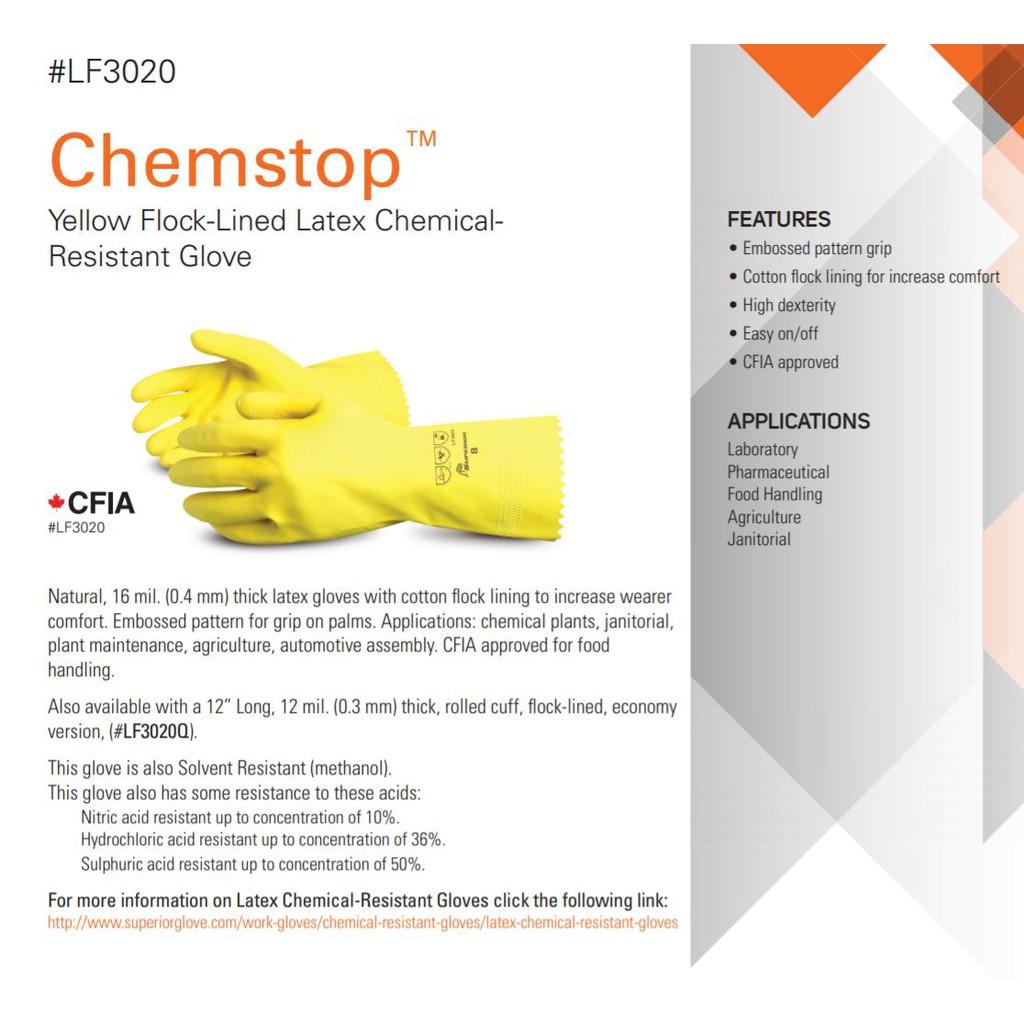 Găng tay chống hóa chất SUPERIOR LF3020 Latex Chemical Resistant Glove, Size 8,9,10 (tương đương M/L/XL)