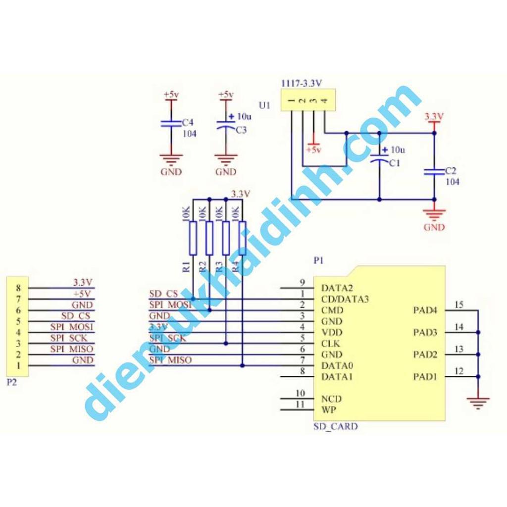 Module SD Card, thẻ nhớ SD giao tiếp SPI, jack 2.54mm 8P KDE0360