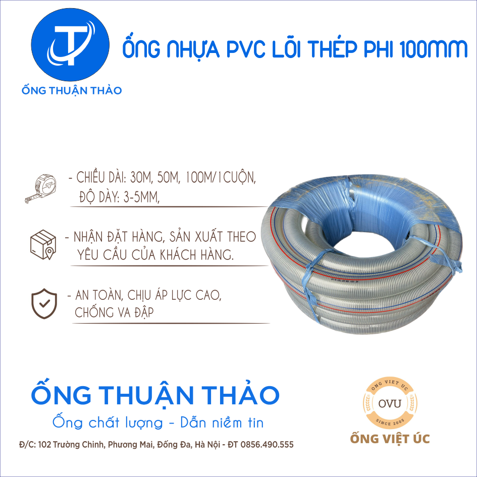 Ống Nhựa PVC Lõi Thép Phi 100mm CUỘN 30 MÉT- Hàng Nhập Khẩu